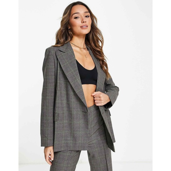 Topshop Jackets & Blazers - Topshop NWT Checked Blazer SZ‎ 8 Brown Preppy Oversized Women's Plaid Jacket NWT